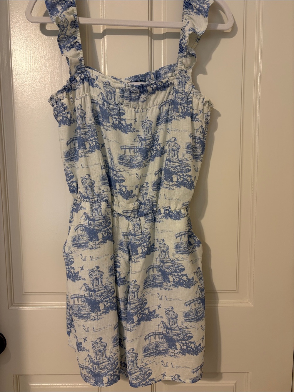 Gilli Blue and White Toile Print Shorts Romper